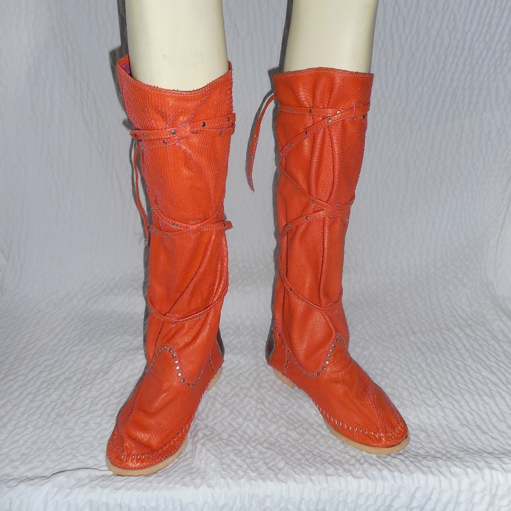 Indianita By Luna Bertolotti Orange Leather Boots